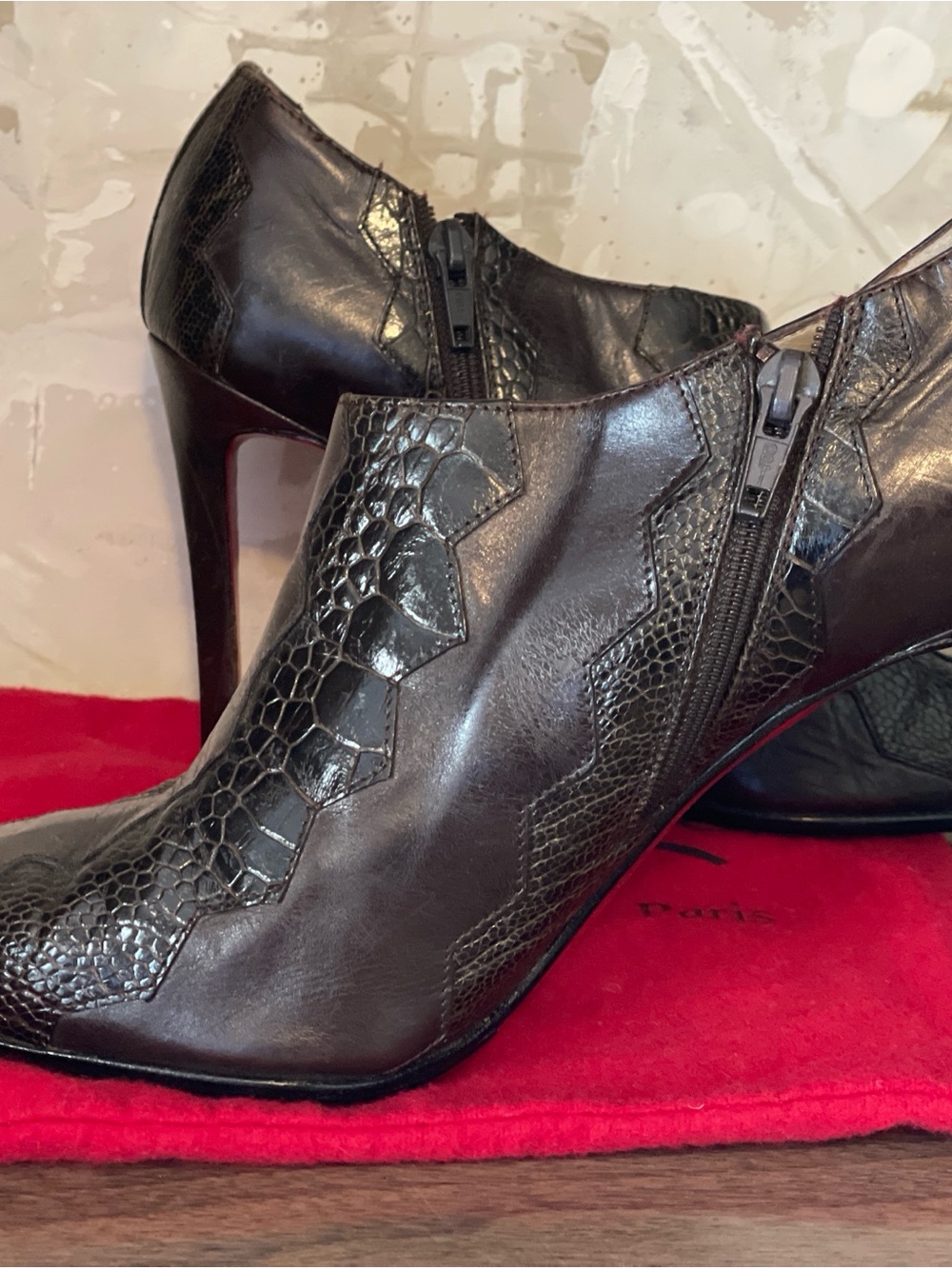 Christian Louboutin Croc-Embossed Pointed Stiletto Booties